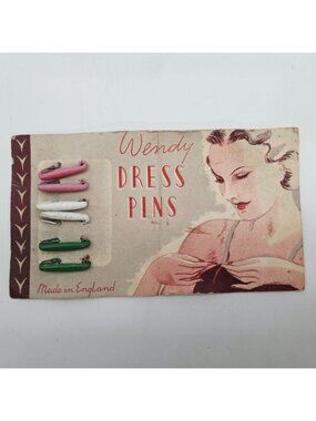 Vintage Wendy Dress Pins Multi-Color Made In England Original Card MCM Sewing